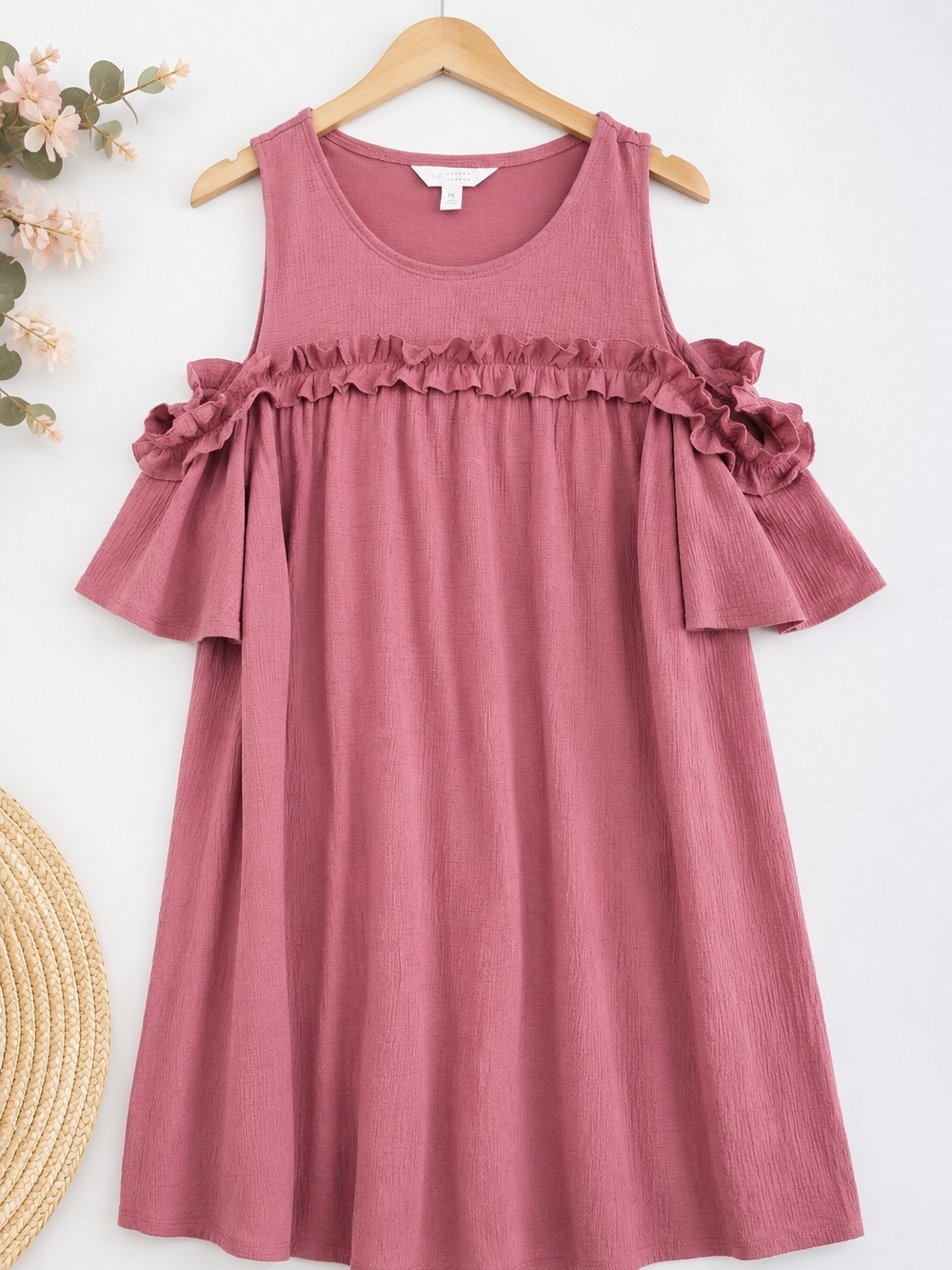 LC Lauren Conrad Pink Cold Shoulder Ruffle Dress Size M | Flowy Boho Feminine